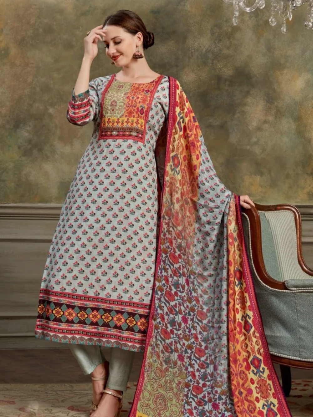 Light Blue Muslin Silk Embroidered Kurta Set